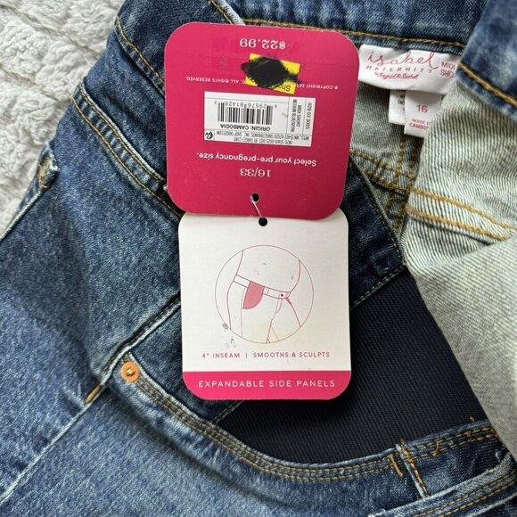 Isabel Maternity Blue Denim Mid-Shorts With Expandable Side Panels Size 16 - Picture 6 of 7